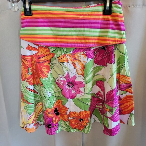 NINe West Womens Skirt Size 4 Colorful Floral Cotton Stretch Festival Boho 16489 - Picture 2 of 10